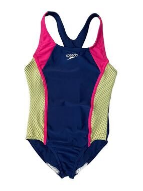 Speedo Girls 1 Piece Swim Suit Sz M 10 Racerback Navy Athletic Modest Bathing